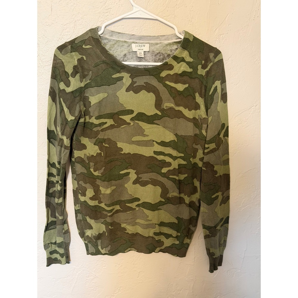 J. Crew Tippi Camo Crewneck Sweater Green Camouflage Long Sleeve Knit Top XS